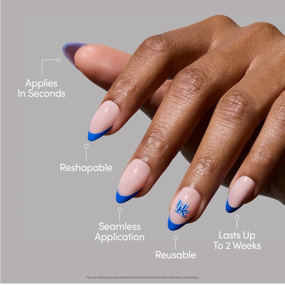 Glamnetic x Fanatics Press On Nails Kentucky Wildcats Almond Blue French Tips - Picture 2 of 6